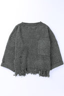 Distressed Rib-Knit Sweater with Breast Pocket