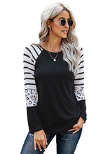 Load image into Gallery viewer, Leopard Panel Striped Raglan Sleeve Top
