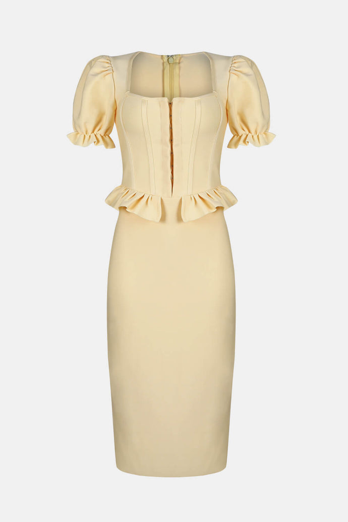 Ruffled Puff Sleeve Bandage Dress