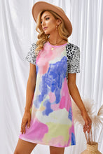 Load image into Gallery viewer, Tie-Dye Leopard Short Raglan Sleeve T-Shirt Dress
