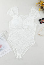Load image into Gallery viewer, Ruched Sweetheart Neck Lace Bodysuit
