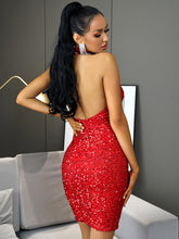 Load image into Gallery viewer, Sequin Halter Neck Backless Mini Bodycon Dress
