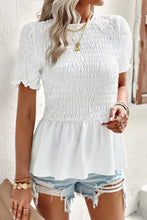 Load image into Gallery viewer, Smocked Round Neck Peplum Blouse
