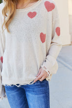 Load image into Gallery viewer, ADORA Full Size Heart Round Neck Distressed Sweater

