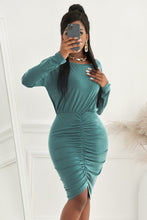 Load image into Gallery viewer, Ruched Boat Neck Long Sleeve Bodycon Dress
