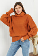 Zenana Exposed Seam Turtleneck Rib-Knit Sweater