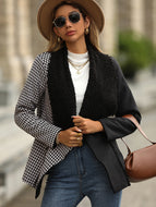 Houndstooth Contrast Waterfall Collar Jacket