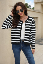 Load image into Gallery viewer, Striped Button Down Round Neck Cardigan

