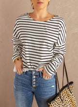 Load image into Gallery viewer, Striped Long Sleeve Lace Trim Top
