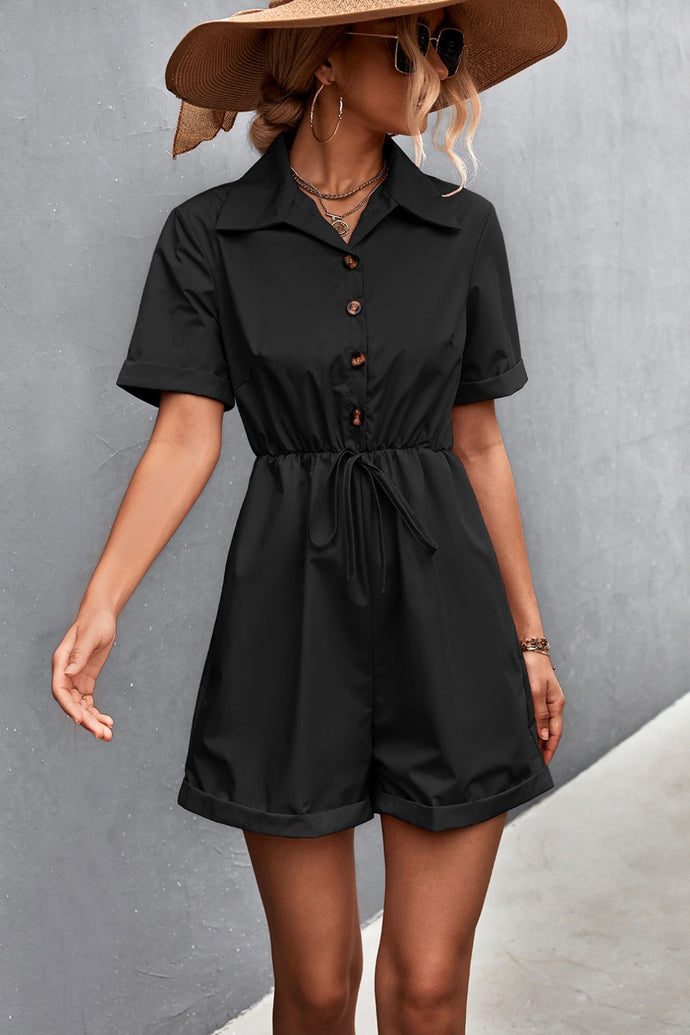 Button Down Collared Neck Romper