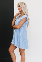 Load image into Gallery viewer, Zenana Call Me Later Full Size Tiered Mini Dress in Cream Blue
