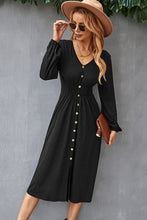 Load image into Gallery viewer, Decorative Buttons V-Neck Elastic Waist Knitted Dress
