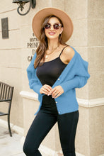Load image into Gallery viewer, Woven Right Puff Sleeve V-Neck Fuzzy Cardigan
