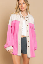 Load image into Gallery viewer, POL Color Block Button Front Raw Hem Longline Jacket
