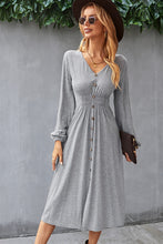 Load image into Gallery viewer, Decorative Buttons V-Neck Elastic Waist Knitted Dress
