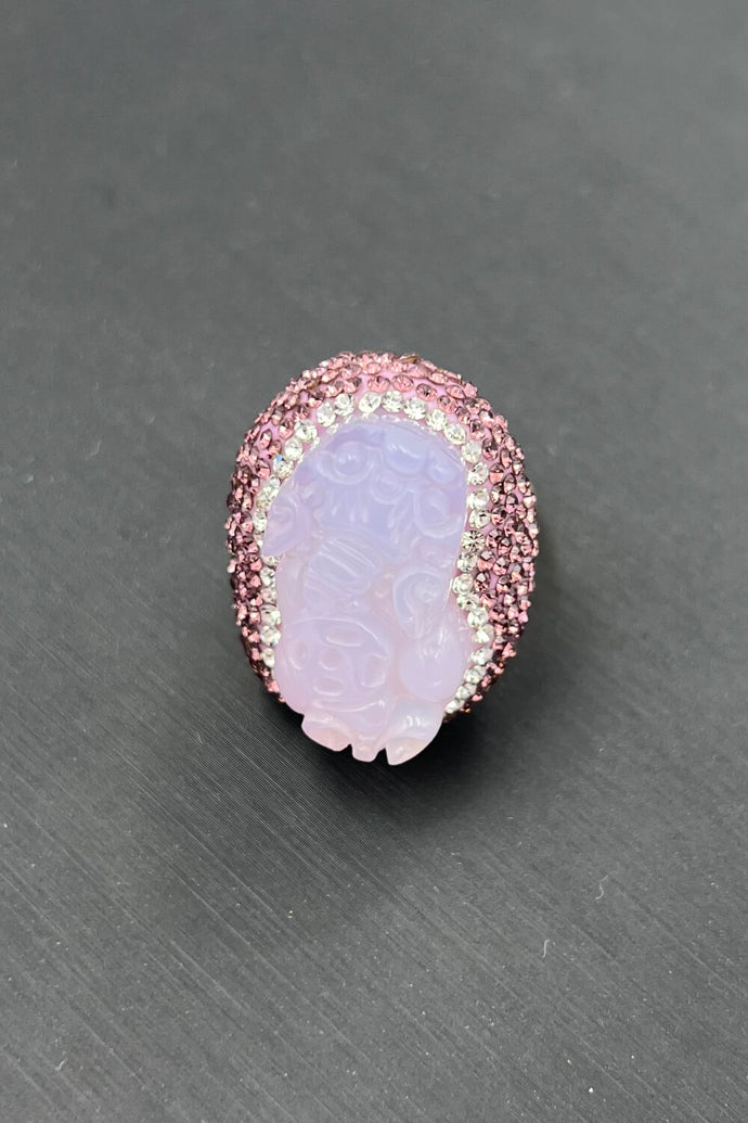 Random-Shape Natural Stone Rhinestone Brass Ring