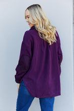 Load image into Gallery viewer, Zenana Cozy in the Cabin Full Size Fleece Elbow Patch Shacket in Dark Plum
