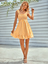 Load image into Gallery viewer, Striped Smocked Ruffle-Shoulder Sleeveless Dress
