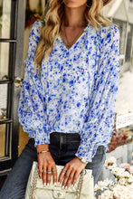 Load image into Gallery viewer, Floral Tie Neck Lantern Sleeve Blouse
