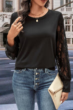 Load image into Gallery viewer, Round Neck Lace Trim Long Sleeve Sweatshirt
