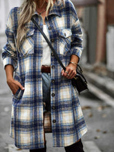 Load image into Gallery viewer, Plaid Button-Up Longline Jacket with Pockets
