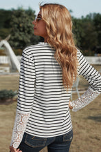 Load image into Gallery viewer, Crochet Lace Sleeve Striped Blouse
