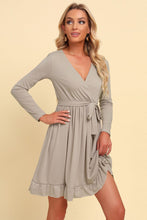Load image into Gallery viewer, Long Sleeve Tie Waist Ruffle Hem Dress
