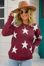Load image into Gallery viewer, Star Pattern Dropped Shoulder Ribbed Trim Sweater

