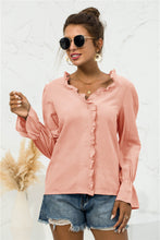 Load image into Gallery viewer, Frill Trim V-Neck Flounce Sleeve Shirt
