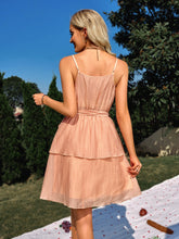 Load image into Gallery viewer, Tie Belt Surplice Spaghetti Strap Layered Dress
