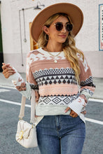 Load image into Gallery viewer, Geometric Dropped Shoulder Round Neck Sweater
