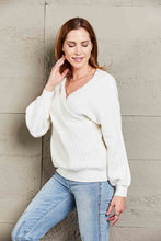 Load image into Gallery viewer, Double Take Ribbed Puff Sleeve Surplice Sweater
