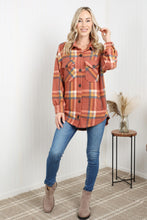 Load image into Gallery viewer, Zenana Pumpkin Spice Full Size Plaid Shacket in Rust
