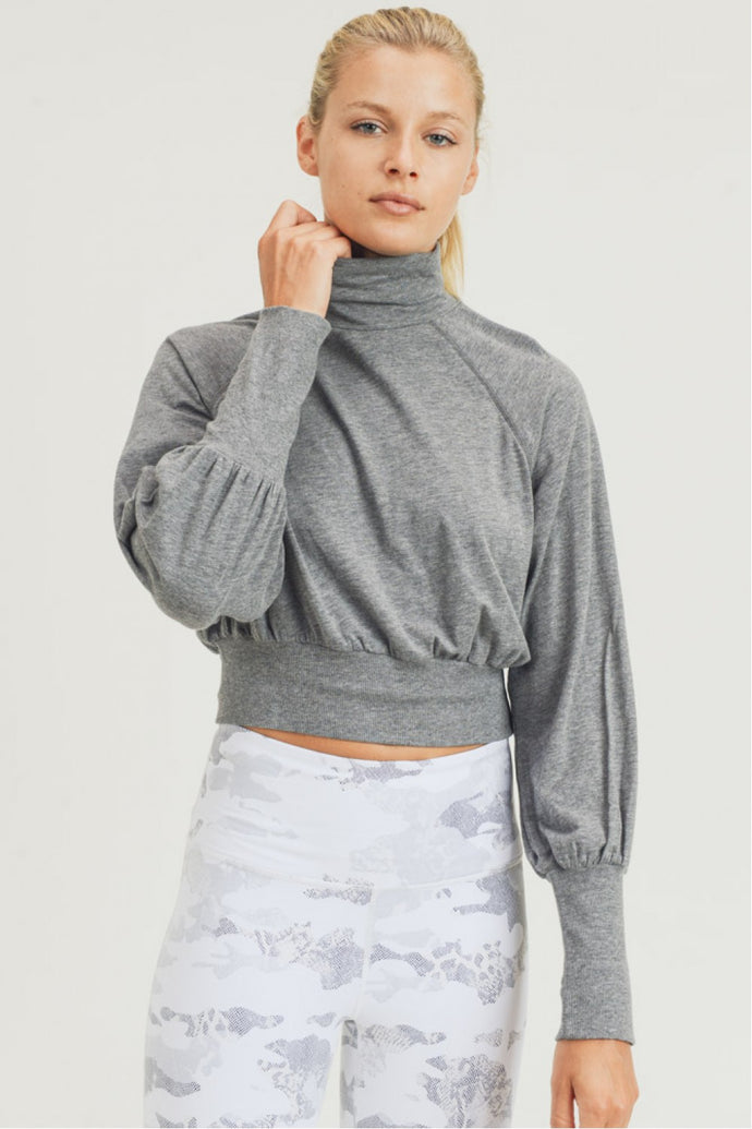 Lightweight Turtleneck Long Sleeve Top IN HEATHER GREY | DIBS 323