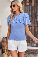 Smocked Tie Back Flutter Sleeve Blouse
