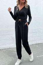 Load image into Gallery viewer, Twist Front Long Sleeve Top and Drawstring Waist Joggers Set
