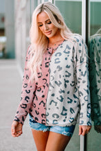 Load image into Gallery viewer, Leopard Color Block Waffle-Knit Henley Top

