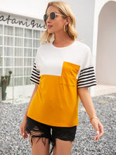 Load image into Gallery viewer, Striped Color Block Round Neck Tee

