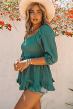 Load image into Gallery viewer, Smocked Three-Quarter Sleeve Peplum Blouse
