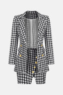 Houndstooth Double-Breasted Blazer and Slit Skirt Set