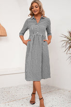 Load image into Gallery viewer, Plaid Collared Neck Midi Dress
