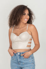 Load image into Gallery viewer, SHOPIRISBASIC Ready to Go Faux Leather Strappy Bustier Crop Top in Oyster
