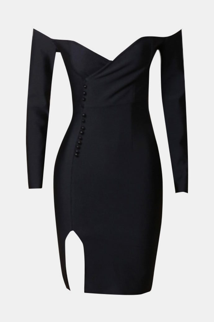 Beaded Slit Off-Shoulder Bodycon Dress