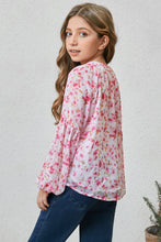Load image into Gallery viewer, Girls Printed Notched Neck Puff Sleeve Blouse
