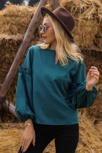 Load image into Gallery viewer, Ruffled Balloon Sleeve Notched Neck Blouse
