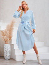 Load image into Gallery viewer, Striped Notched Neck Curved Hem Long Sleeve Dress
