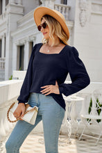 Load image into Gallery viewer, Waffle-Knit Puff Sleeve Square Neck Top
