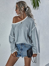 Load image into Gallery viewer, Dropped Shoulder Boat Neck Long Sleeve Sweater
