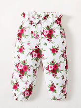 Load image into Gallery viewer, Girls Ribbed Top and Floral Bow Detail Pants Set
