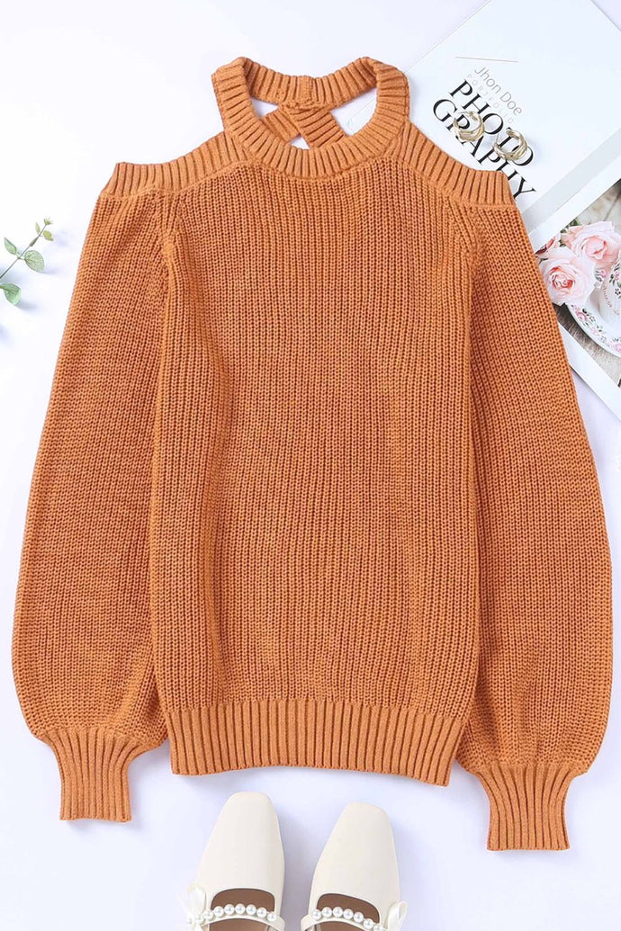 Cold-Shoulder Open Back Sweater
